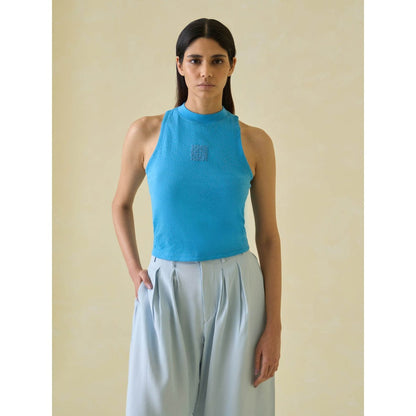No Grey Area Blue Kolam Embroidered Tank Top