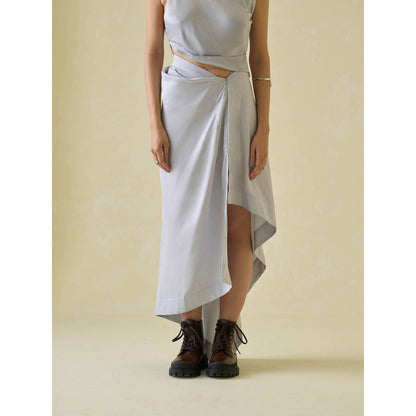 No Grey Area One-Shoulder Sari and Sari Draped Co-ord (Set of 2)