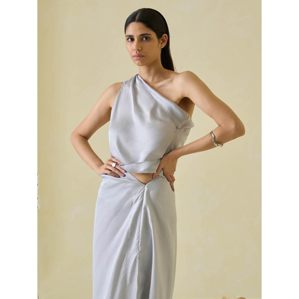 No Grey Area One-Shoulder Sari and Sari Draped Co-ord (Set of 2)