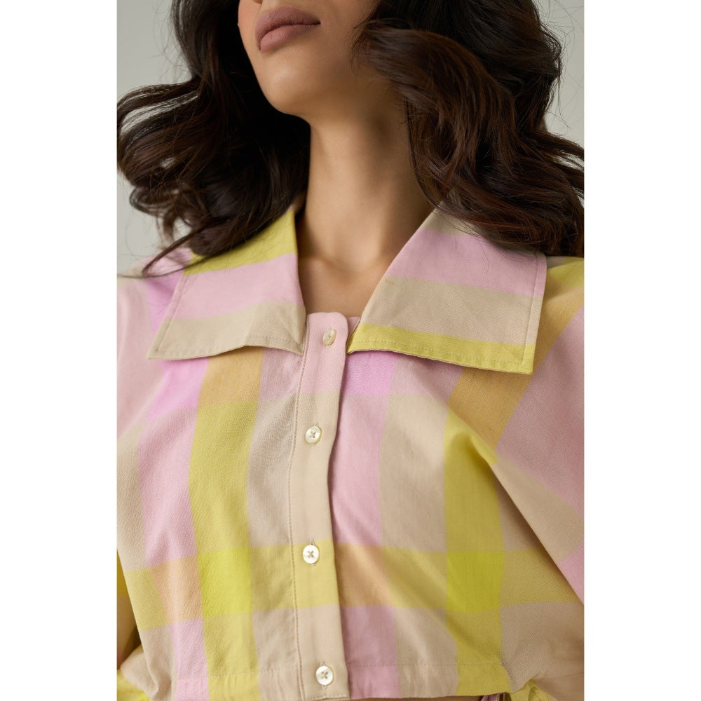 No Grey Area Multi-Colour Madras Cropped Shirt