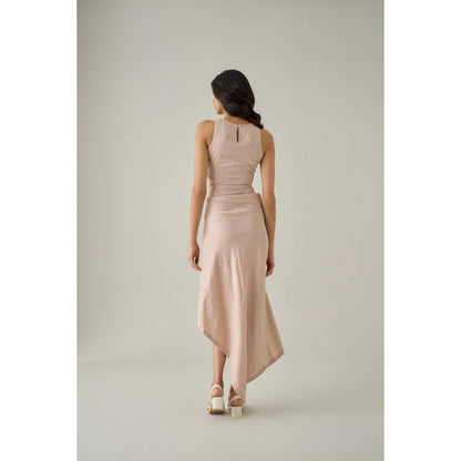 No Grey Area Beige Draped Dress
