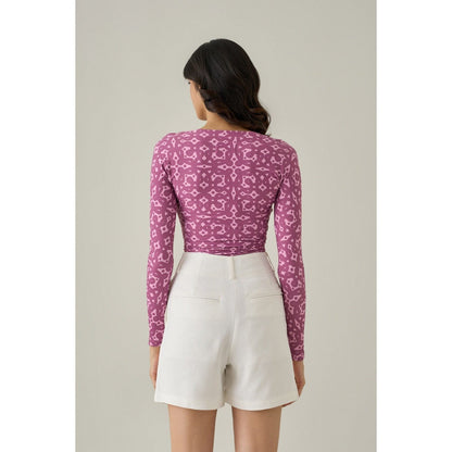 No Grey Area Pink Long Sleeve Bodysuit Top