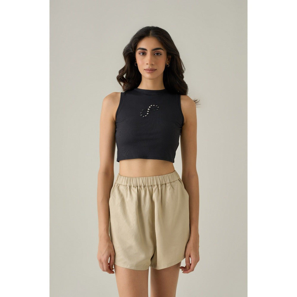 No Grey Area Navy Blue Moon Analemma Cropped Tank Top