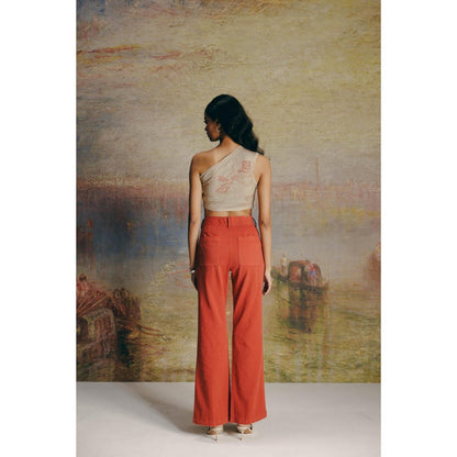 No Grey Area Surrealist Outline One Shoulder Crop Top