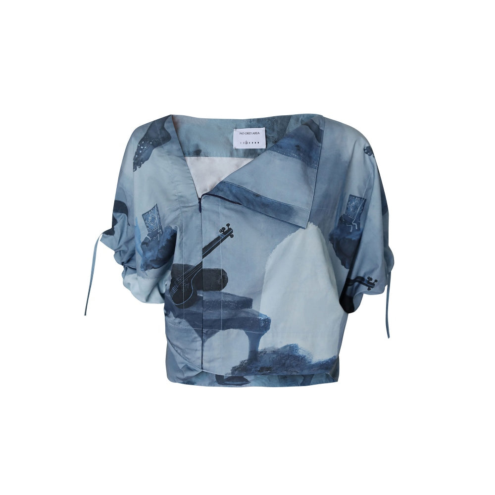 No Grey Area Tonal Surrealist Lapel Top