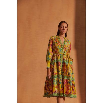 NOIB Vera Midi Running Leaf Dress with Belt (Set of 2)