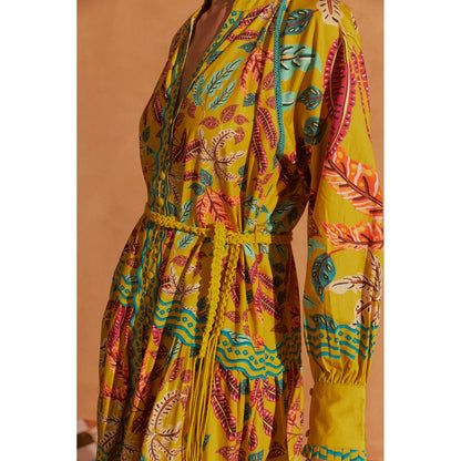 NOIB Vera Midi Running Leaf Dress with Belt (Set of 2)