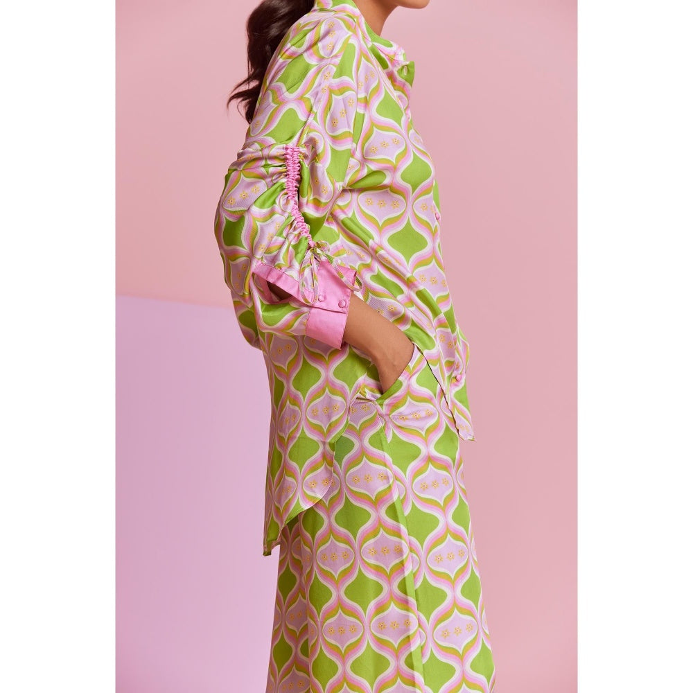 NOIB Green Thais Printed Shirt