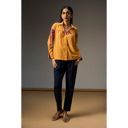 nona Lehr Pleated Shirt-Mustard