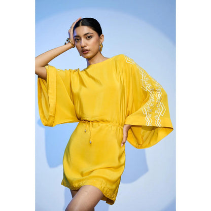 nona Yellow Lehr Kaftan Mini Dress