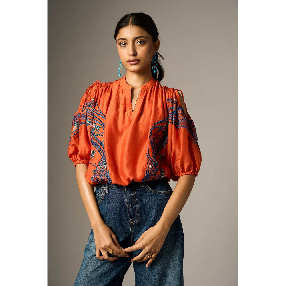nona Red Lehr Cut Out Crop Top