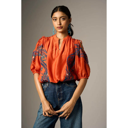 nona Red Lehr Cut Out Crop Top
