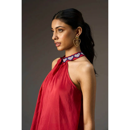 nona Red Lehr Halter Top