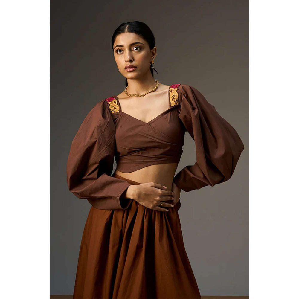 nona Brown Lehr Wrap Cropped Top