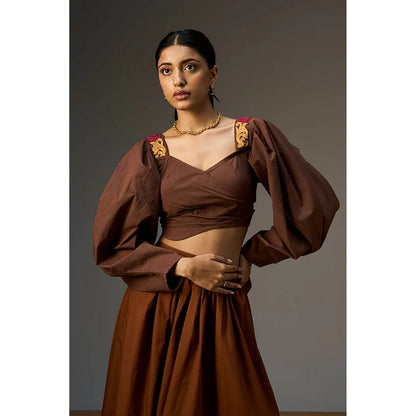 nona Brown Lehr Wrap Cropped Top