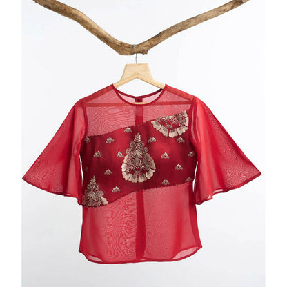 nona Red Lehr Sheer Top