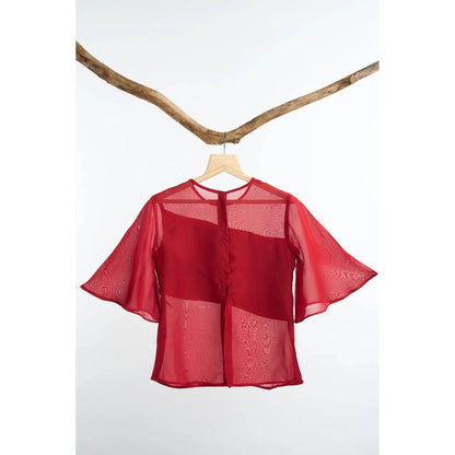 nona Red Lehr Sheer Top