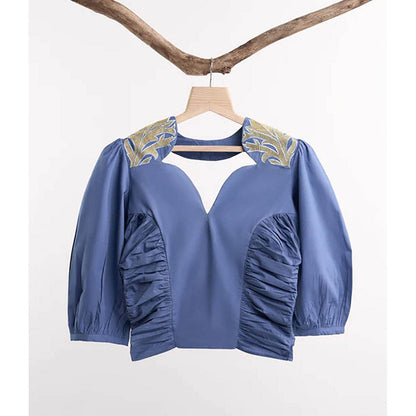 nona Blue Lehr Bow Tie Cropped Top