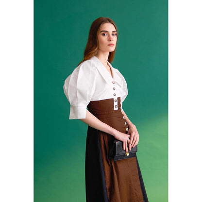 Notebook Women Multicolour Collar Neck Color Blocked Midi Dress