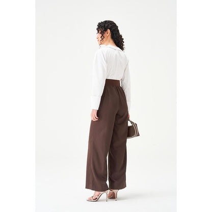 Notebook Women Brown Solid Round Neck Jumpsuit