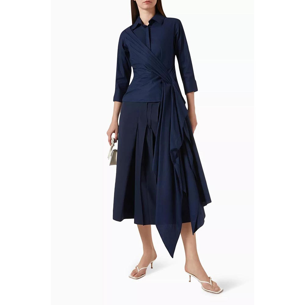 Notebook Women Navy Blue Solid Collar Neck Shirt