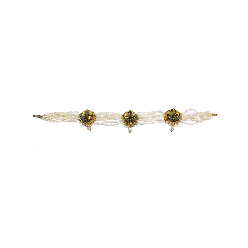 ORNAMAAS Gold Plated Topaz Flower Pearl String Choker