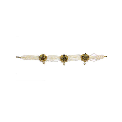 ORNAMAAS Gold Plated Topaz Flower Pearl String Choker