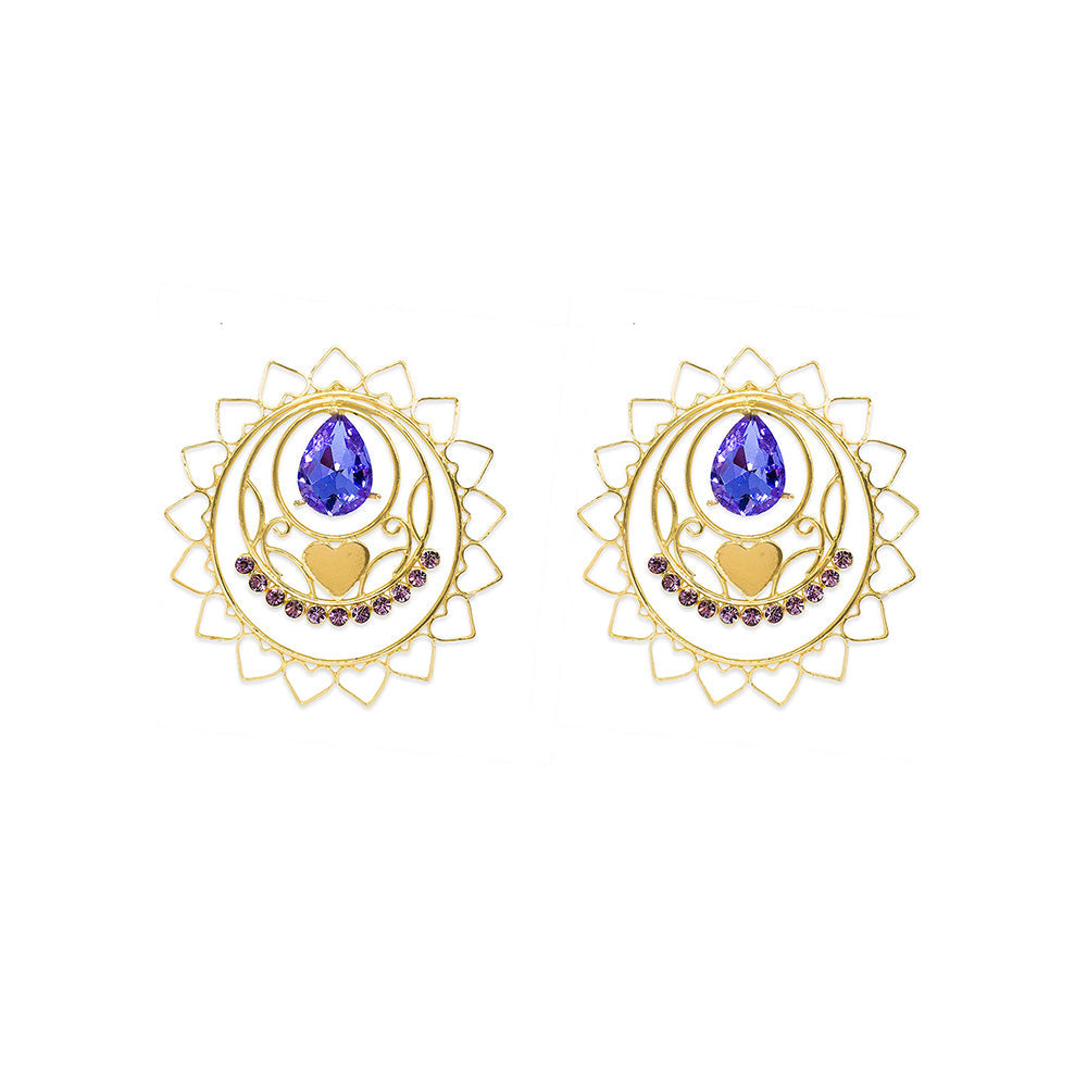 ORNAMAAS Goldplated Heart Radial Lavender Earrings