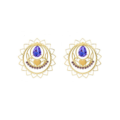 ORNAMAAS Goldplated Heart Radial Lavender Earrings