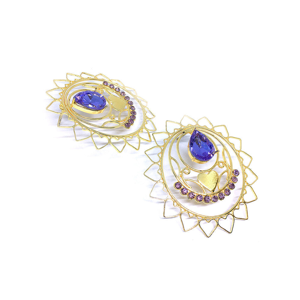 ORNAMAAS Goldplated Heart Radial Lavender Earrings