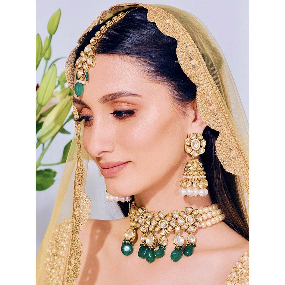Prerto Gold Plated Green Zoya Earrings