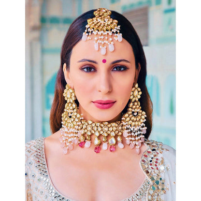 Prerto Gold Plated Aisha Pink Choker Necklace