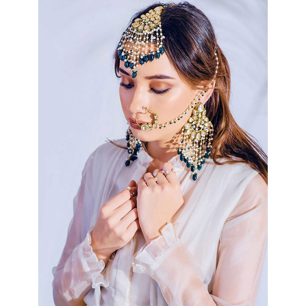 Prerto Bahara Green Maang Tikka Gold Plated