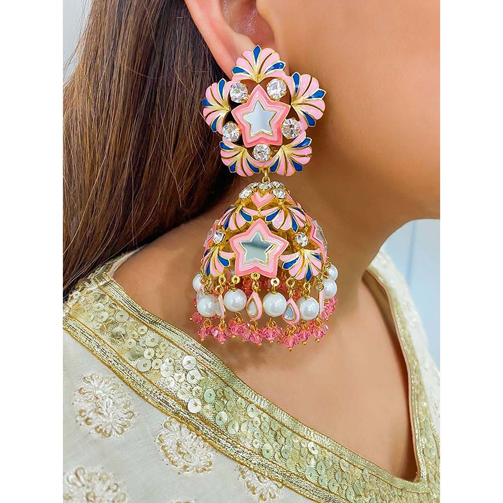 Prerto Gold Plated Pink Afsa Earrings