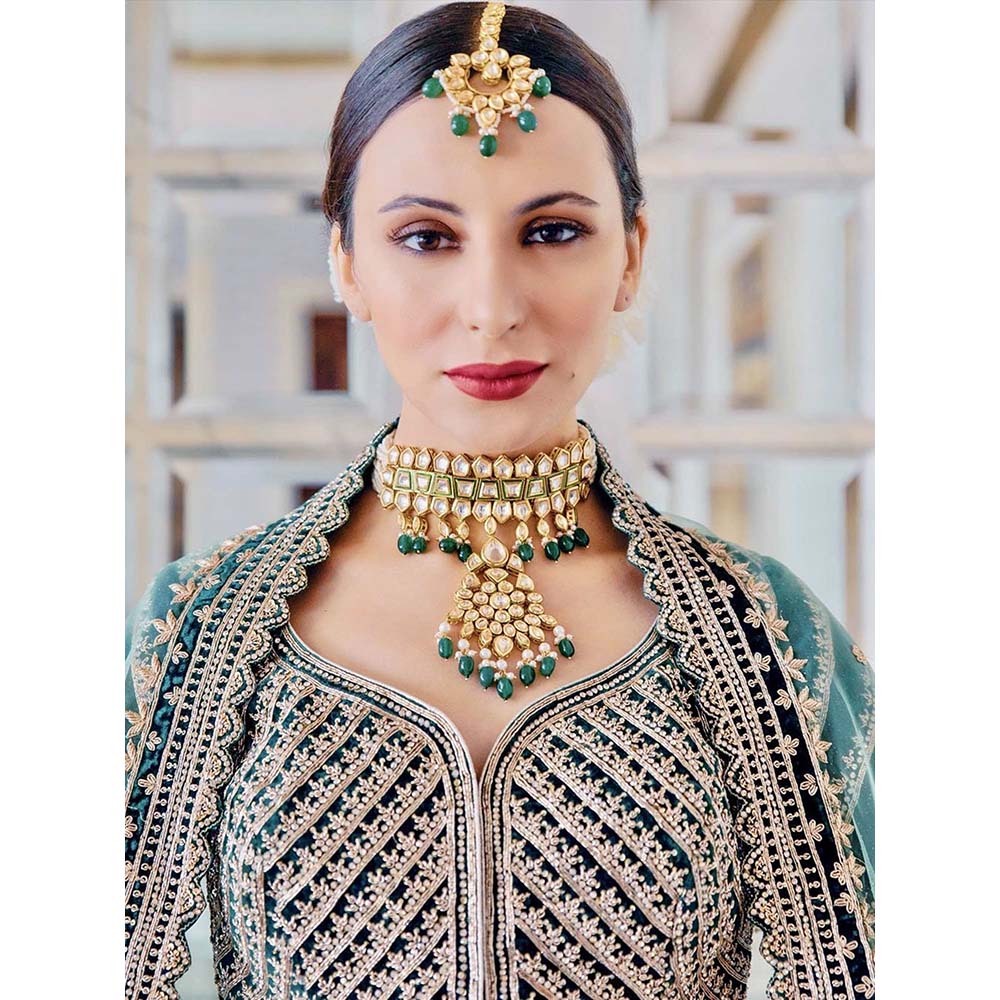 Prerto Gold Plated Green Eladine Choker Necklace