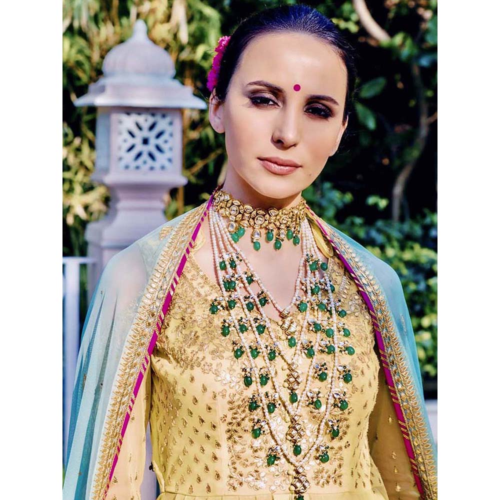 Prerto Gold Plated Green Maharani Choker Necklace