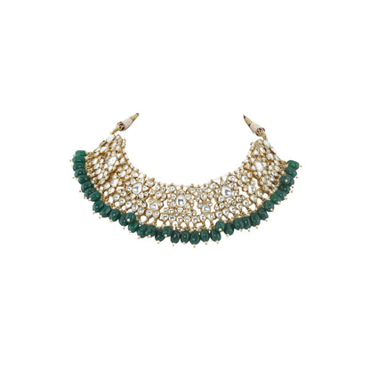 RIANA JEWELLERY White Choker Set With Green Beads (Set of 2)