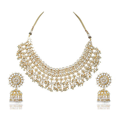 RIANA JEWELLERY White Jadtar Stone Heavy Bridal Set With Pearl (Set of 2)