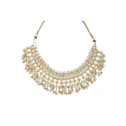 RIANA JEWELLERY White Jadtar Stone Heavy Bridal Set With Pearl (Set of 2)