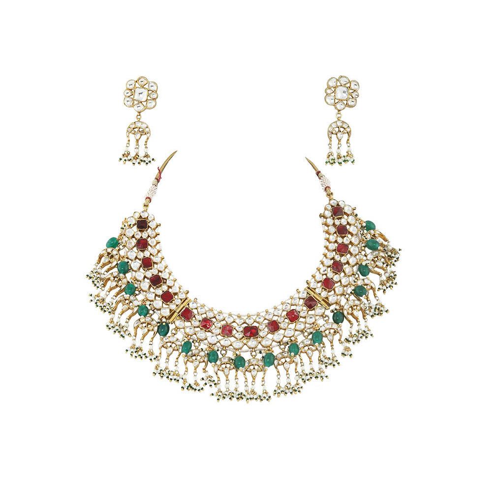 RIANA JEWELLERY Pink and White Small Stone Choker Set (Set of 2)