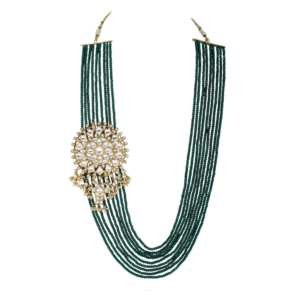 RIANA JEWELLERY Green Small Beads Line With Siade Pendant