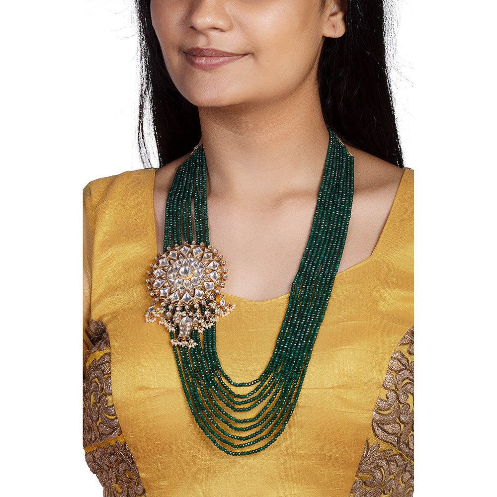 RIANA JEWELLERY Green Small Beads Line With Siade Pendant