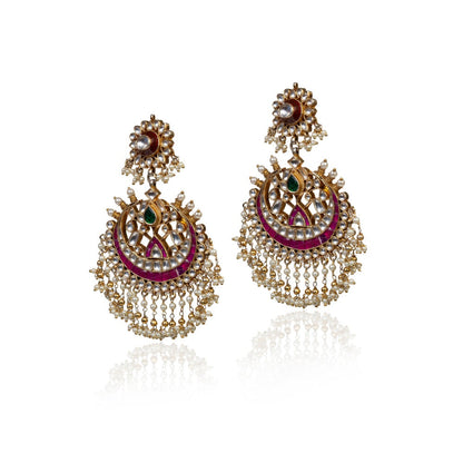 RIANA JEWELLERY Brown and Pink Big Earrings With Jadtar Stone
