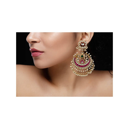 RIANA JEWELLERY Brown and Pink Big Earrings With Jadtar Stone