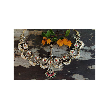 RIANA JEWELLERY Pink Stone Chand Mathapatti