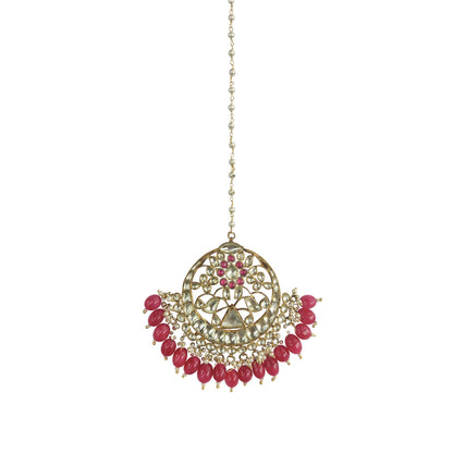 RIANA JEWELLERY Triangle Piece Tikka With Maroon Hangings