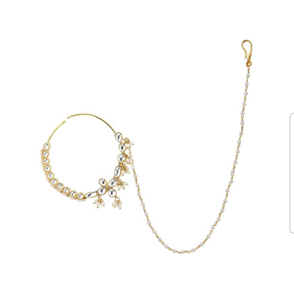 RIANA JEWELLERY White Nath With Single Line Line Jadtar Stones