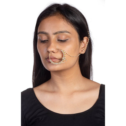 RIANA JEWELLERY White Nath With Single Line Line Jadtar Stones