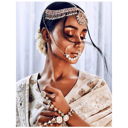 RIANA JEWELLERY White Nath With Single Line Line Jadtar Stones