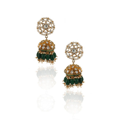 RIANA JEWELLERY Square Shape Necklace Hanging With Big Dark Green Beads (Set of 2)